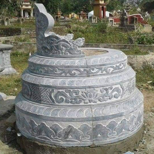mộ đá tròn họa tiết hoa sen