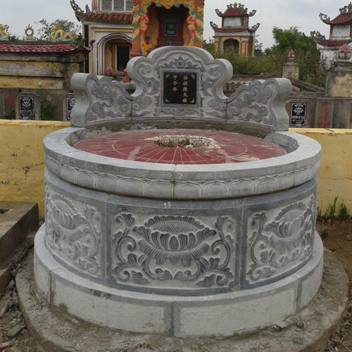 mộ đá tròn họa tiết hoa sen