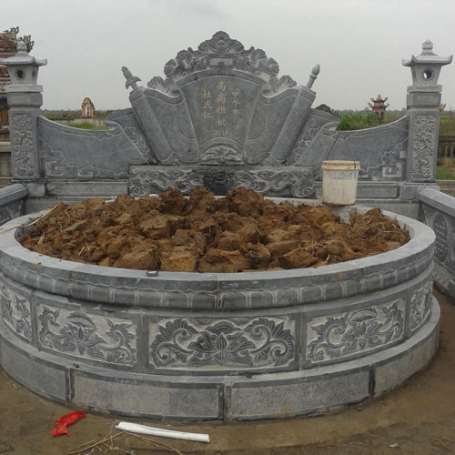 mộ đá tròn họa tiết hoa sen