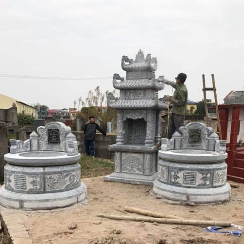 thi công lăng mộ đá 3 mái, mộ đá tròn