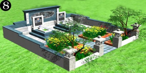 Phối cảnh khuôn viên mộ - mẫu mộ gia đình